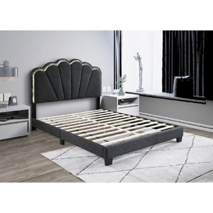 English Elm Modern Glam California King Bed Bouclé Shell Arch Headboard with LED Ambient Lighting Dark Gray 86.42 L x 73.62 W x 54.13 H Boucle,MDF,Solid Wood B011P575283