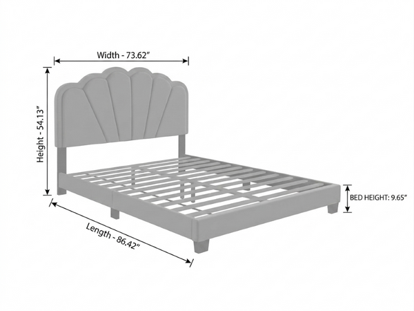 English Elm Modern Glam California King Bed Bouclé Shell Arch Headboard with LED Ambient Lighting Dark Gray 86.42 L x 73.62 W x 54.13 H Boucle,MDF,Solid Wood B011P575283