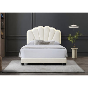 English Elm Modern Glam Queen Bed Bouclé Shell Arch Headboard with Built in LED Ambient Lighting B011P575290