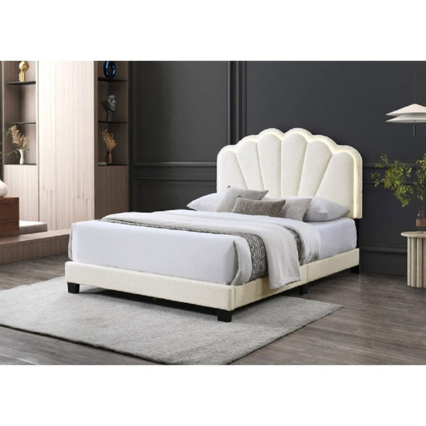 English Elm Modern Glam Queen Bed Bouclé Shell Arch Headboard with Built in LED Ambient Lighting B011P575290