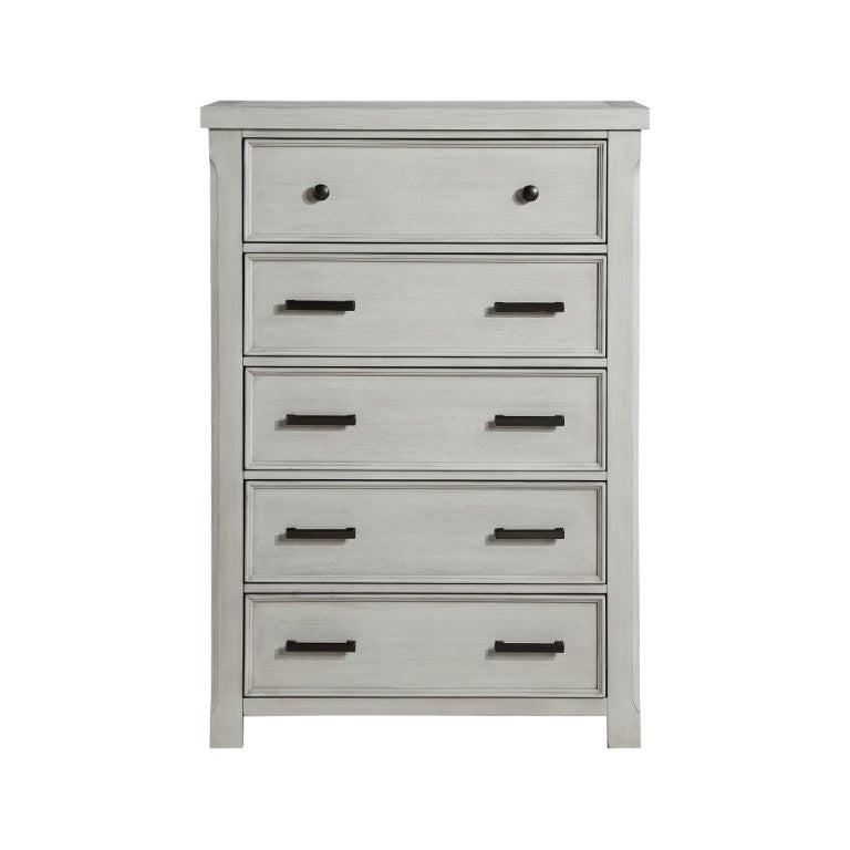 English Elm Light Gray Acacia Wood Tall Five Drawer Dresser Farmhouse Bedroom Storage Chest B011P575291