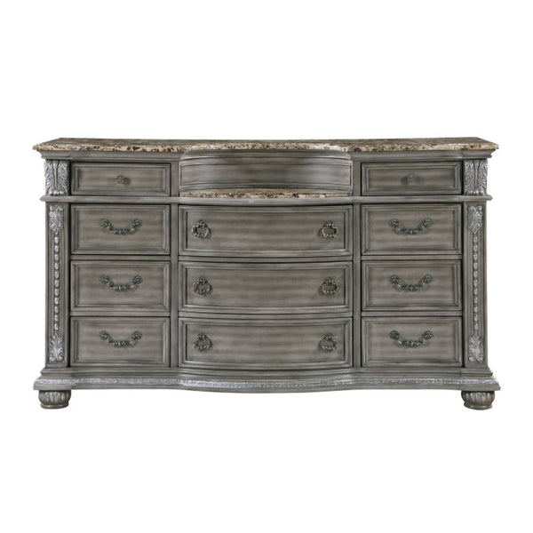 English Elm Traditional Carved Marble Top Dresser and Mirror Set with Gray Acacia Wood Bedroom Dresser Only B011P575295