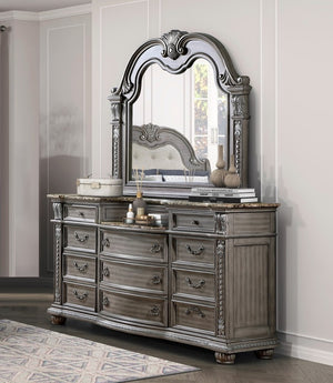 English Elm Traditional Carved Marble Top Dresser and Mirror Set with Gray Acacia Wood Bedroom Dresser Only B011P575295