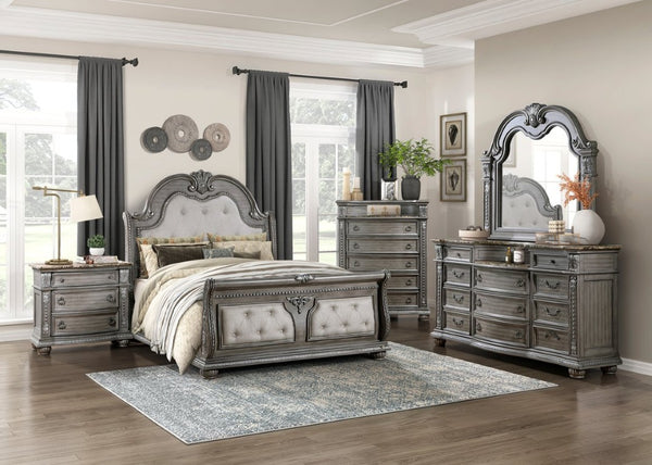 English Elm Traditional Carved Marble Top Dresser and Mirror Set with Gray Acacia Wood Bedroom Dresser Only B011P575295