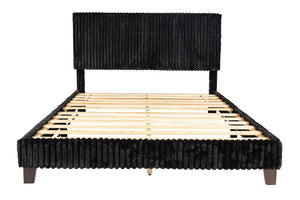 English Elm California King Slatted Panel Bed Solid Rubberwood Transitional Walnut Bedroom Frame Full Black Corduroy B011P575310
