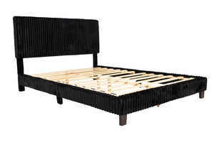 English Elm California King Slatted Panel Bed Solid Rubberwood Transitional Walnut Bedroom Frame Full Black Corduroy B011P575310