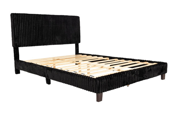English Elm California King Slatted Panel Bed Solid Rubberwood Transitional Walnut Bedroom Frame Full Black Corduroy B011P575310