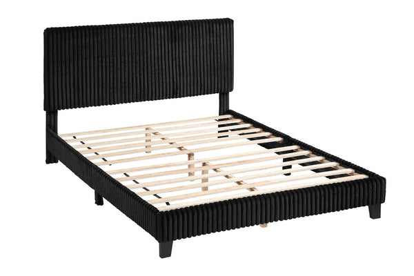 English Elm California King Slatted Panel Bed Solid Rubberwood Transitional Walnut Bedroom Frame Full Black Corduroy B011P575310
