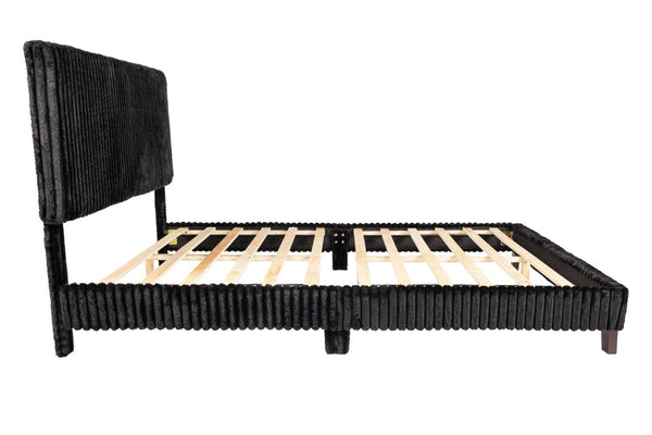 English Elm California King Slatted Panel Bed Solid Rubberwood Transitional Walnut Bedroom Frame Full Black Corduroy B011P575310