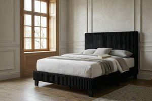 English Elm California King Slatted Panel Bed Solid Rubberwood Transitional Walnut Bedroom Frame Full Black Corduroy B011P575310
