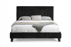 English Elm California King Slatted Panel Bed Solid Rubberwood Transitional Walnut Bedroom Frame Full Black Corduroy B011P575310