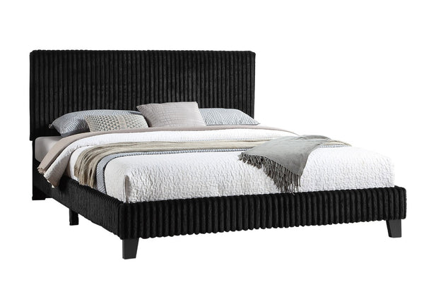 English Elm California King Slatted Panel Bed Solid Rubberwood Transitional Walnut Bedroom Frame Full Black Corduroy B011P575310