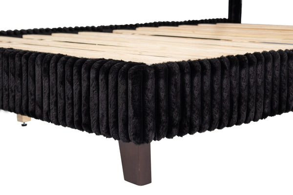 English Elm California King Slatted Panel Bed Solid Rubberwood Transitional Walnut Bedroom Frame Full Black Corduroy B011P575310