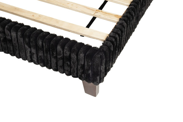 English Elm California King Slatted Panel Bed Solid Rubberwood Transitional Walnut Bedroom Frame Full Black Corduroy B011P575310