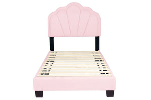 English Elm Pink Wool Upholstered Twin Bed Scalloped LED Headboard Tufted Platform Frame B011P575316