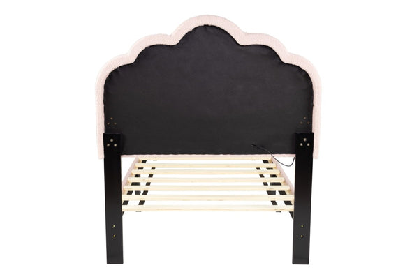 English Elm Pink Wool Upholstered Twin Bed Scalloped LED Headboard Tufted Platform Frame B011P575316