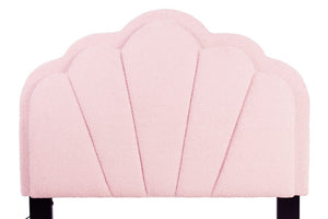 English Elm Pink Wool Upholstered Twin Bed Scalloped LED Headboard Tufted Platform Frame B011P575316