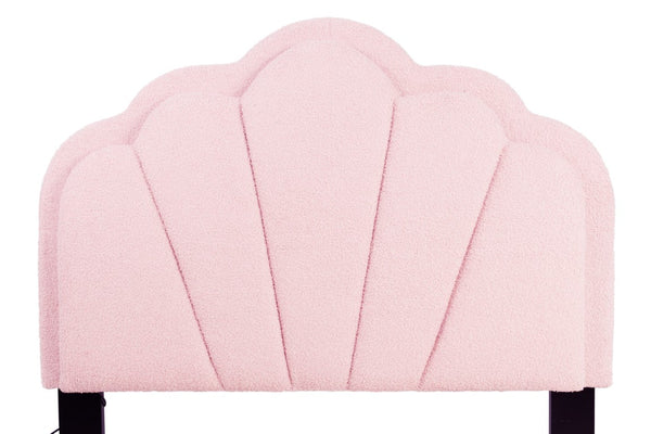 English Elm Pink Wool Upholstered Twin Bed Scalloped LED Headboard Tufted Platform Frame B011P575316