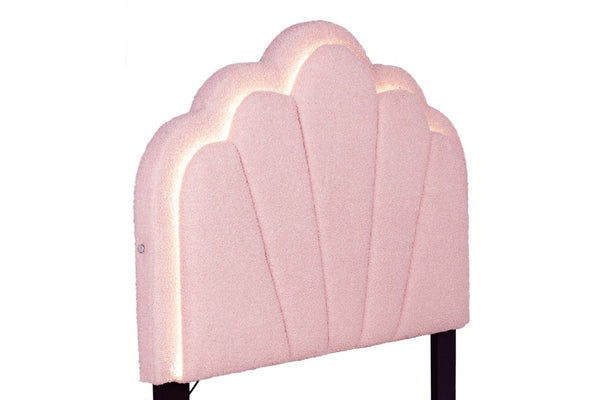 English Elm Pink Wool Upholstered Twin Bed Scalloped LED Headboard Tufted Platform Frame B011P575316