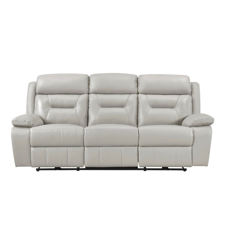 English Elm Power Reclining Sofa with Top Grain Hide USB Ports and Pillow Top Arms for Living Rooms Silver Leather B011P575933