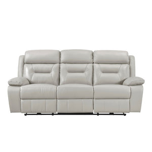 English Elm Power Reclining Sofa with Top Grain Hide USB Ports and Pillow Top Arms for Living Rooms Silver Leather B011P575933