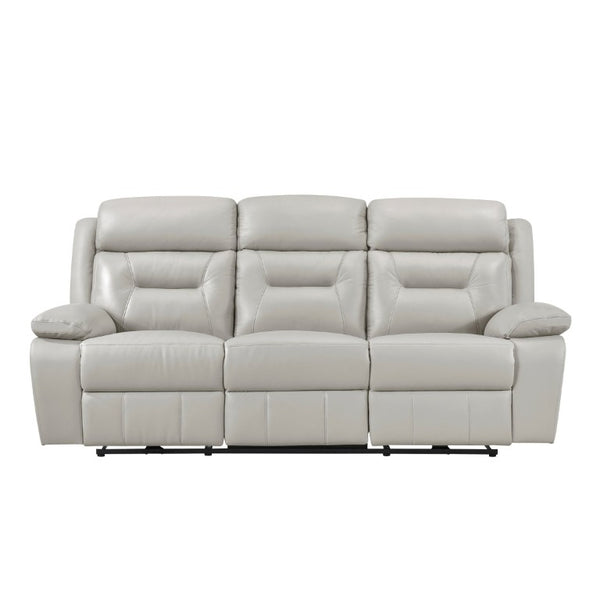 English Elm Power Reclining Sofa with Top Grain Hide USB Ports and Pillow Top Arms for Living Rooms Silver Leather B011P575933