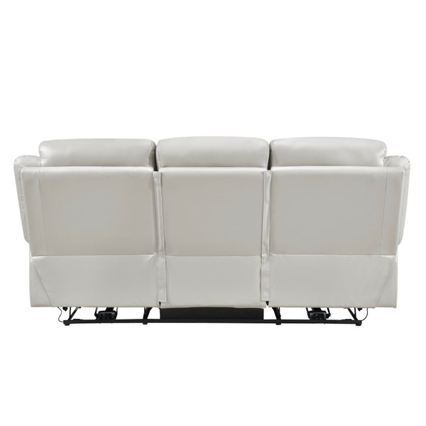 English Elm Power Reclining Sofa with Top Grain Hide USB Ports and Pillow Top Arms for Living Rooms Silver Leather B011P575933