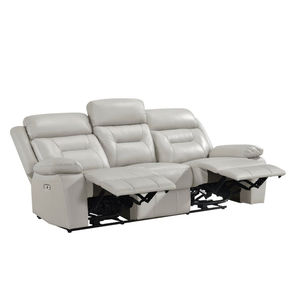 English Elm Power Reclining Sofa with Top Grain Hide USB Ports and Pillow Top Arms for Living Rooms Silver Leather B011P575933