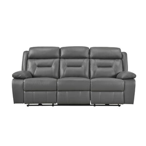 English Elm Double Reclining Sofa with Nailhead Trim Dacron Foam Seating for Modern Living Dark Gray Leather B011P575945