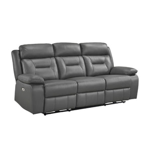 English Elm Double Reclining Sofa with Nailhead Trim Dacron Foam Seating for Modern Living Dark Gray Leather B011P575945