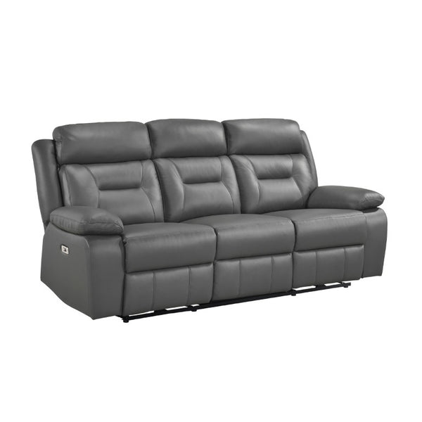 English Elm Double Reclining Sofa with Nailhead Trim Dacron Foam Seating for Modern Living Dark Gray Leather B011P575945