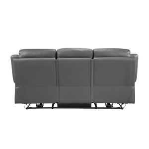 English Elm Double Reclining Sofa with Nailhead Trim Dacron Foam Seating for Modern Living Dark Gray Leather B011P575945