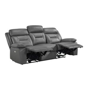 English Elm Double Reclining Sofa with Nailhead Trim Dacron Foam Seating for Modern Living Dark Gray Leather B011P575945