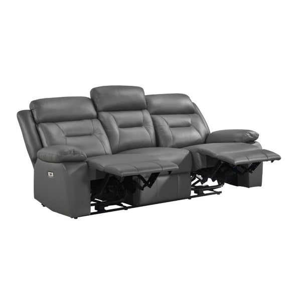 English Elm Double Reclining Sofa with Nailhead Trim Dacron Foam Seating for Modern Living Dark Gray Leather B011P575945