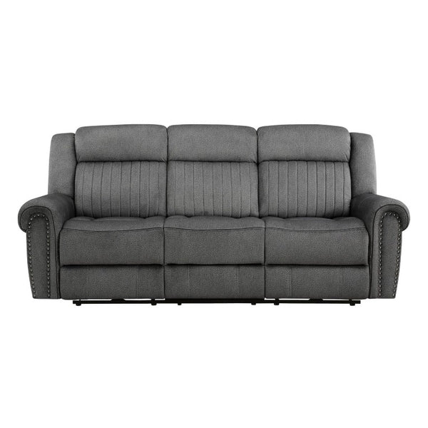 English Elm Double Reclining Sofa with Pocket Coil Support and Dual Tab Pull for Living Rooms Charcoal Microfiber B011P575952