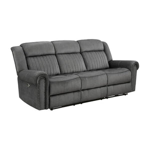 English Elm Double Reclining Sofa with Pocket Coil Support and Dual Tab Pull for Living Rooms Charcoal Microfiber B011P575952