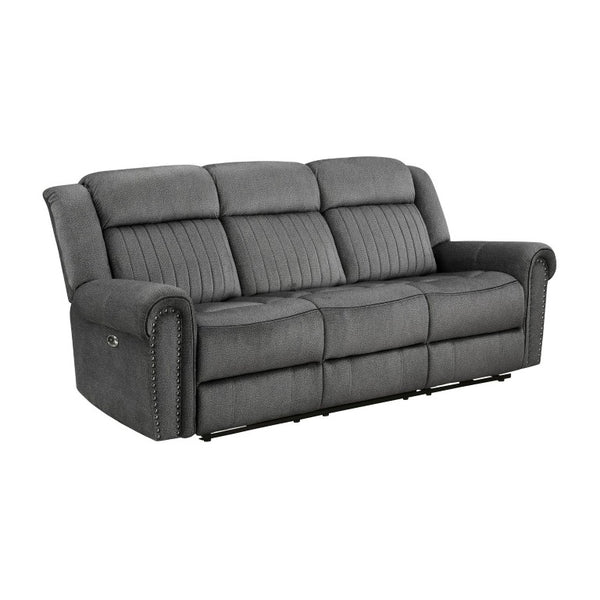 English Elm Double Reclining Sofa with Pocket Coil Support and Dual Tab Pull for Living Rooms Charcoal Microfiber B011P575952