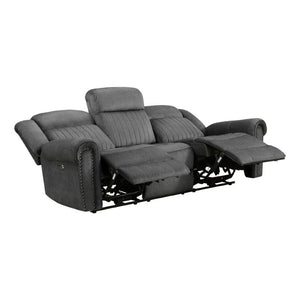 English Elm Double Reclining Sofa with Pocket Coil Support and Dual Tab Pull for Living Rooms Charcoal Microfiber B011P575952
