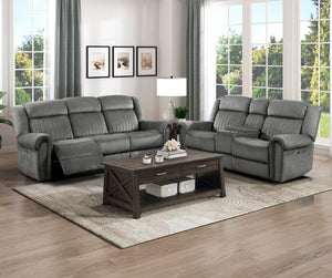 English Elm Double Reclining Sofa with Pocket Coil Support and Dual Tab Pull for Living Rooms Charcoal Microfiber B011P575952
