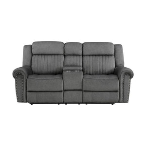 English Elm Power Reclining Loveseat with Console USB Charging Nailhead Microfiber Seating B011P575953