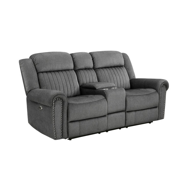 English Elm Power Reclining Loveseat with Console USB Charging Nailhead Microfiber Seating B011P575953