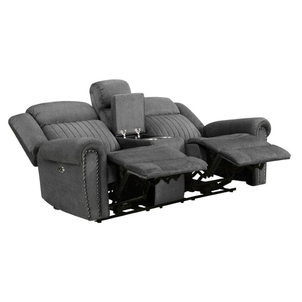 English Elm Power Reclining Loveseat with Console USB Charging Nailhead Microfiber Seating B011P575953