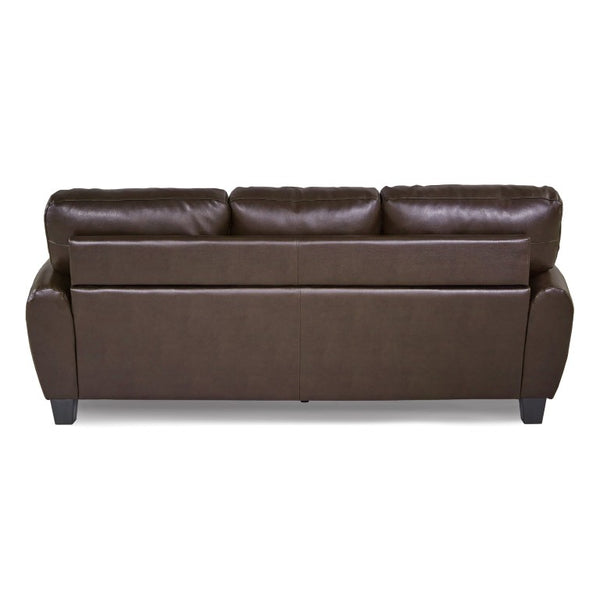 English Elm Sofa Mid-Century Faux Leather with Exposed Wood Legs for Modern Living Rooms B011P575958
