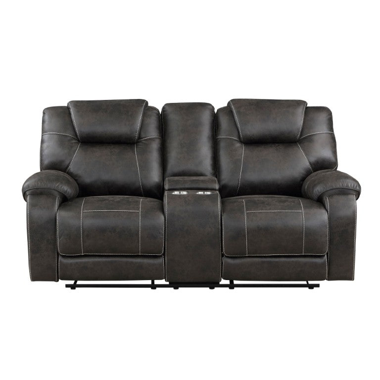 English Elm Double Reclining Loveseat with Console Storage Cupholders Microfiber Upholstery B011P575972