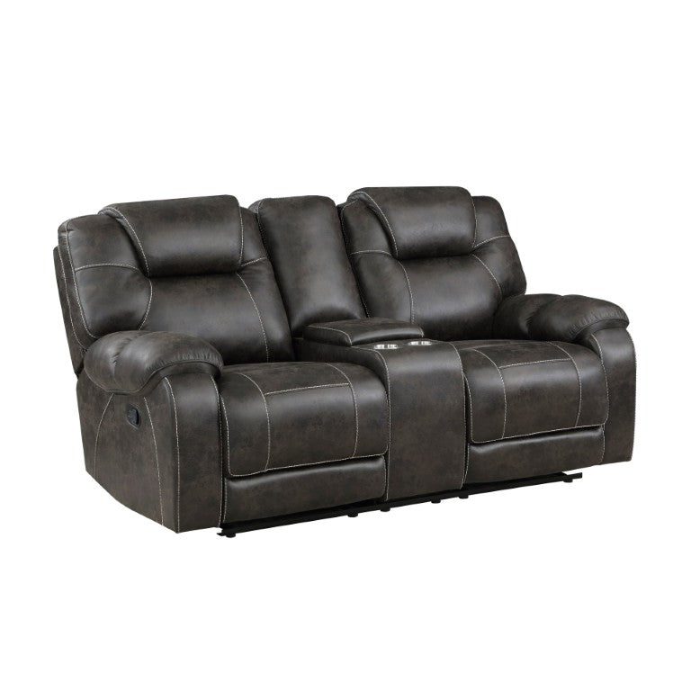 English Elm Double Reclining Loveseat with Console Storage Cupholders Microfiber Upholstery B011P575972
