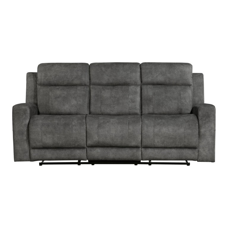 English Elm Double Reclining Sofa with Pocket Coil Support and Dual Tab Pull for Living Rooms Gray Microfiber B011P575978