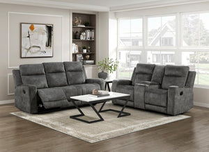 English Elm Double Reclining Sofa with Pocket Coil Support and Dual Tab Pull for Living Rooms Gray Microfiber B011P575978
