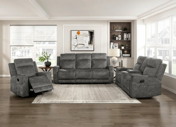 English Elm Double Reclining Sofa with Pocket Coil Support and Dual Tab Pull for Living Rooms Gray Microfiber B011P575978