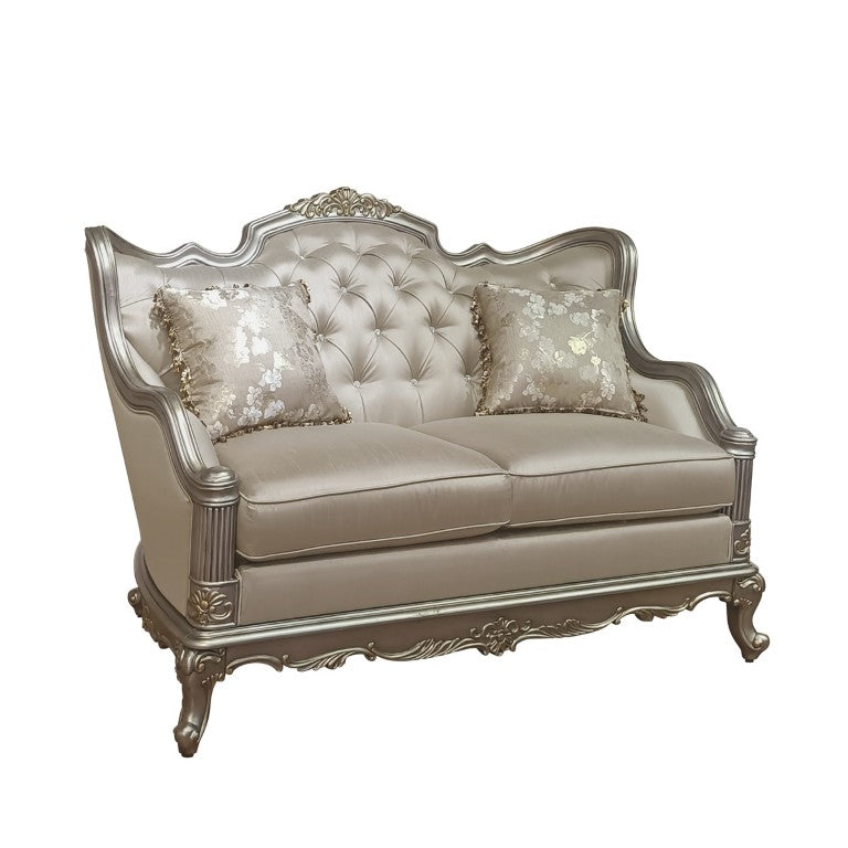English Elm Love Seat Jewel Tufted Silk Upholstered Baroque Loveseat for Formal Living Rooms B011P575985