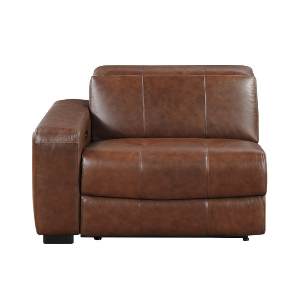English Elm Power Recliner Left Sectional Module Top Grain Leather with Motorized Headrest USB Ports B011P575994